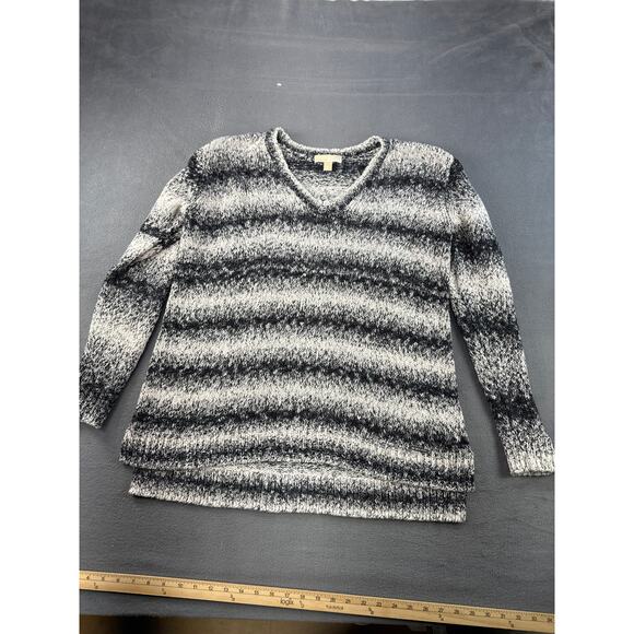 MICHAEL Michael Kors Black & White Stripe V-Neck‎ Knit Pullover Sweater XL - Picture 1 of 7